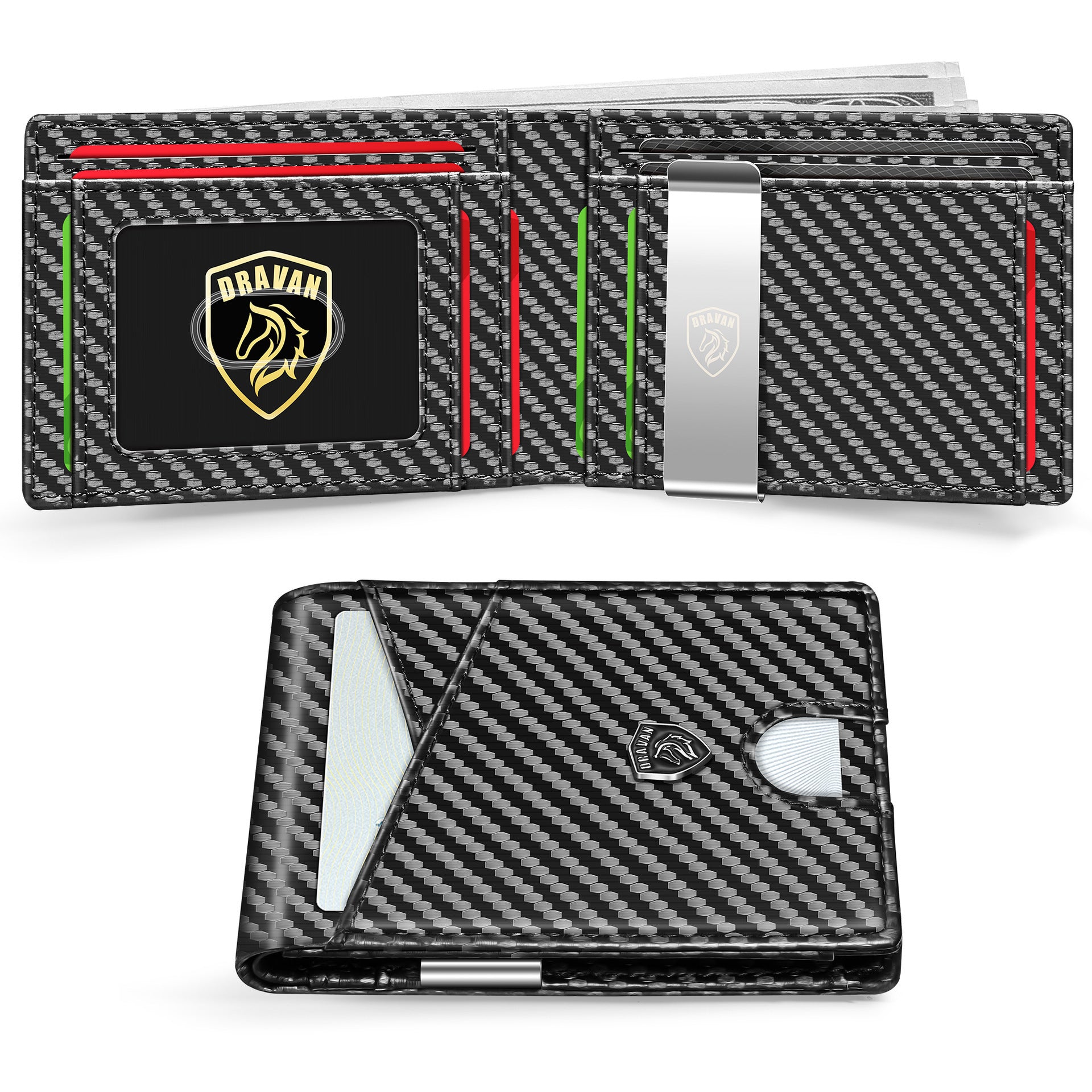 Card Holder Portable Carbon Fiber Coin Purse Men's Leather Bag
