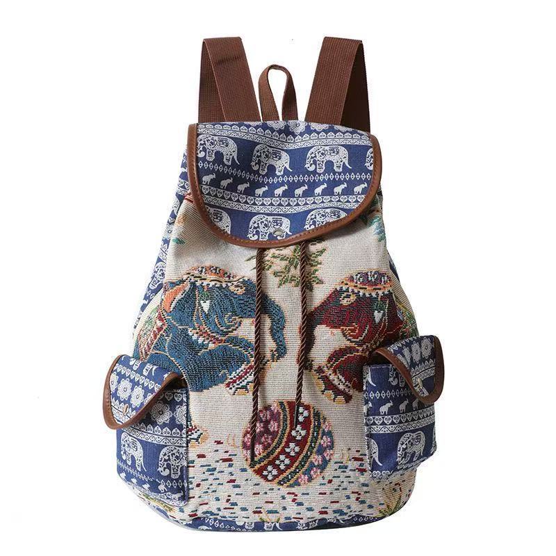 Ethnic Style Large Capacity Backpack Embroidered Elephant