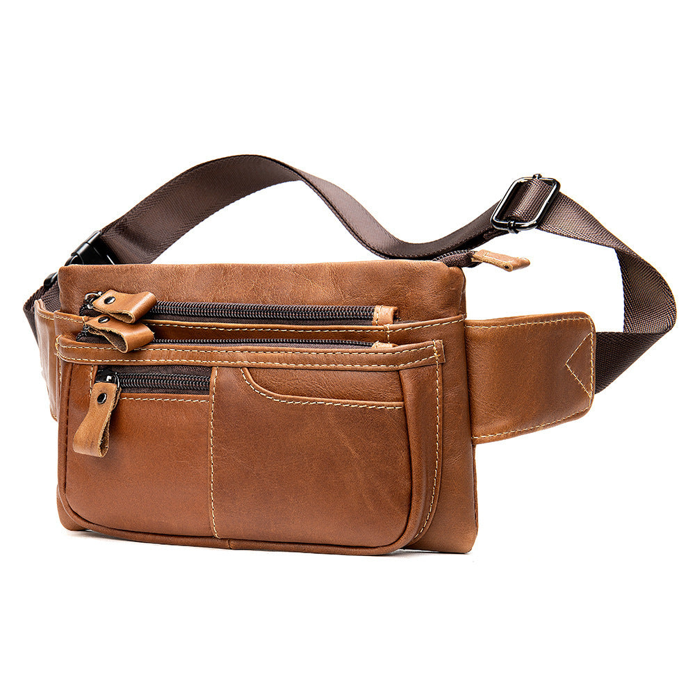First Layer Cowhide Casual Sports Cross Body Chest Bag For Men