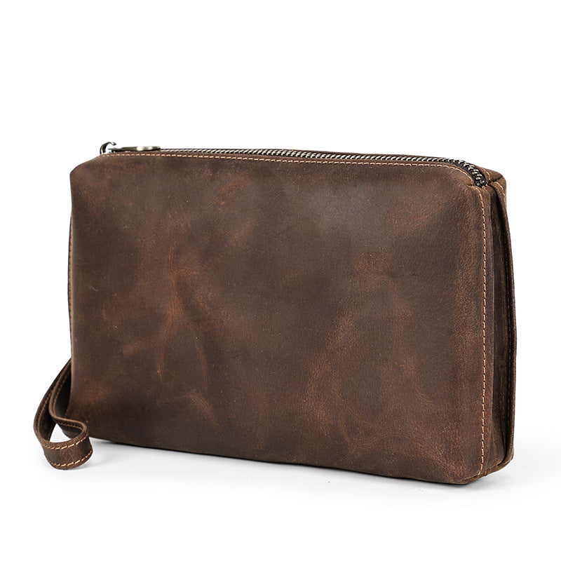 Vintage Brown Crazy Horse Leather Big Screen Mobile Phone Bag