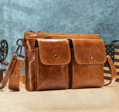 Genuine Leather Crossbody Bag For Men, Casual Shoulder Bag