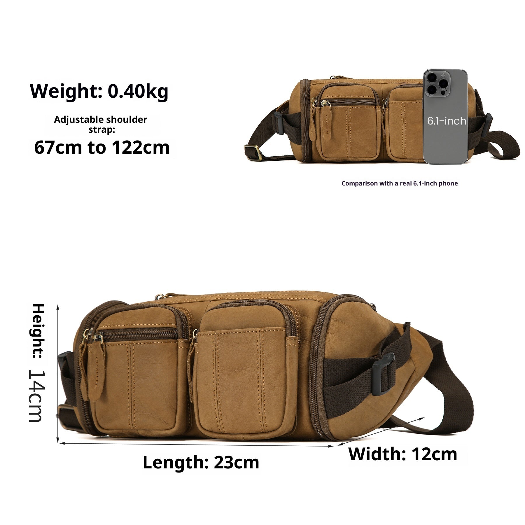 Vintage Genuine Leather Men's Shoulder Multi-functional Large Capacity Crossbody Bag