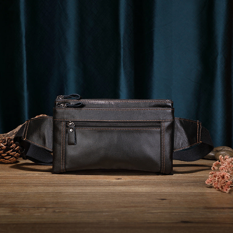 Men's Outdoor Work First Layer Cowhide Large Capacity Waterproof Waist Bag