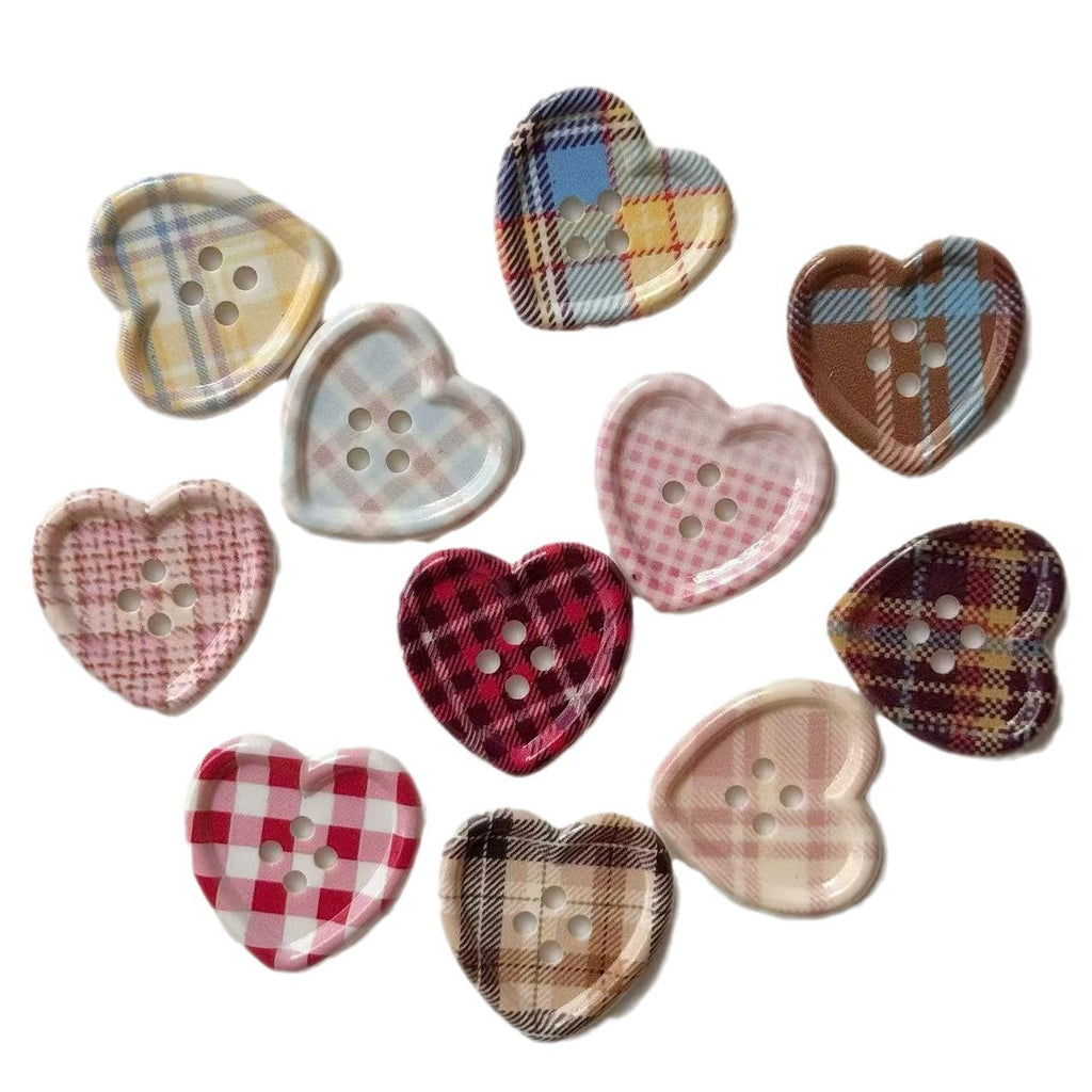 Cute Style Plaid Heart Button