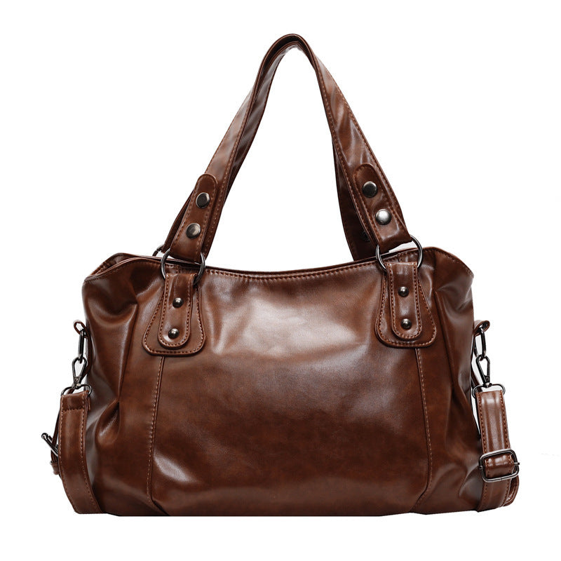 Casual Retro Solid Color PU Large Capacity Shoulder Bag