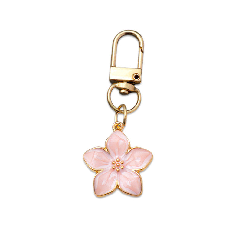 Colorful Oil Necklace Pearlescent Five Petal Flower Cherry Blossom Keychain Bag Pendant