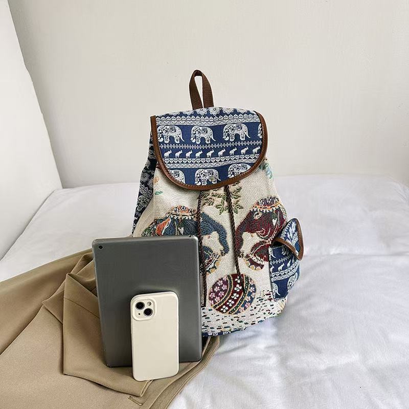 Ethnic Style Large Capacity Backpack Embroidered Elephant