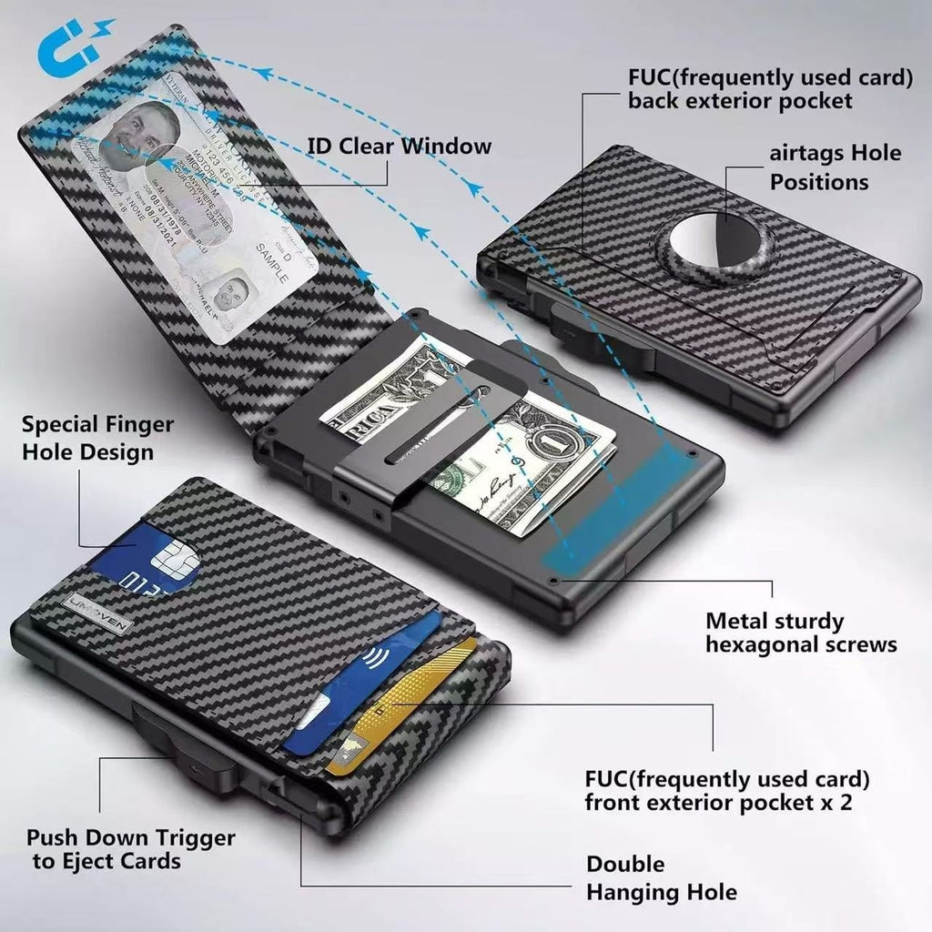 Wallet Men's Card Holder Large Capacity Flip Carbon Fiber Metal Cartridge
