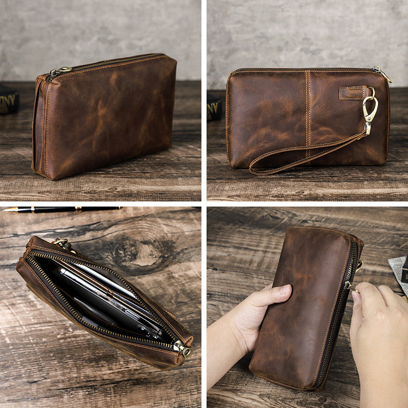 Vintage Brown Crazy Horse Leather Big Screen Mobile Phone Bag