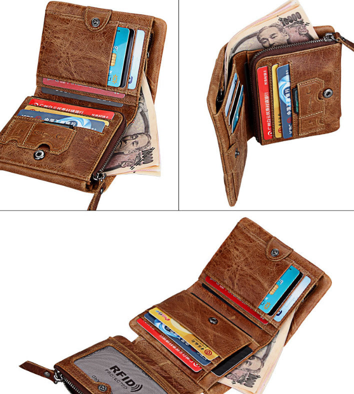 Retro Leather Wallet For Man Multiple Card Slots