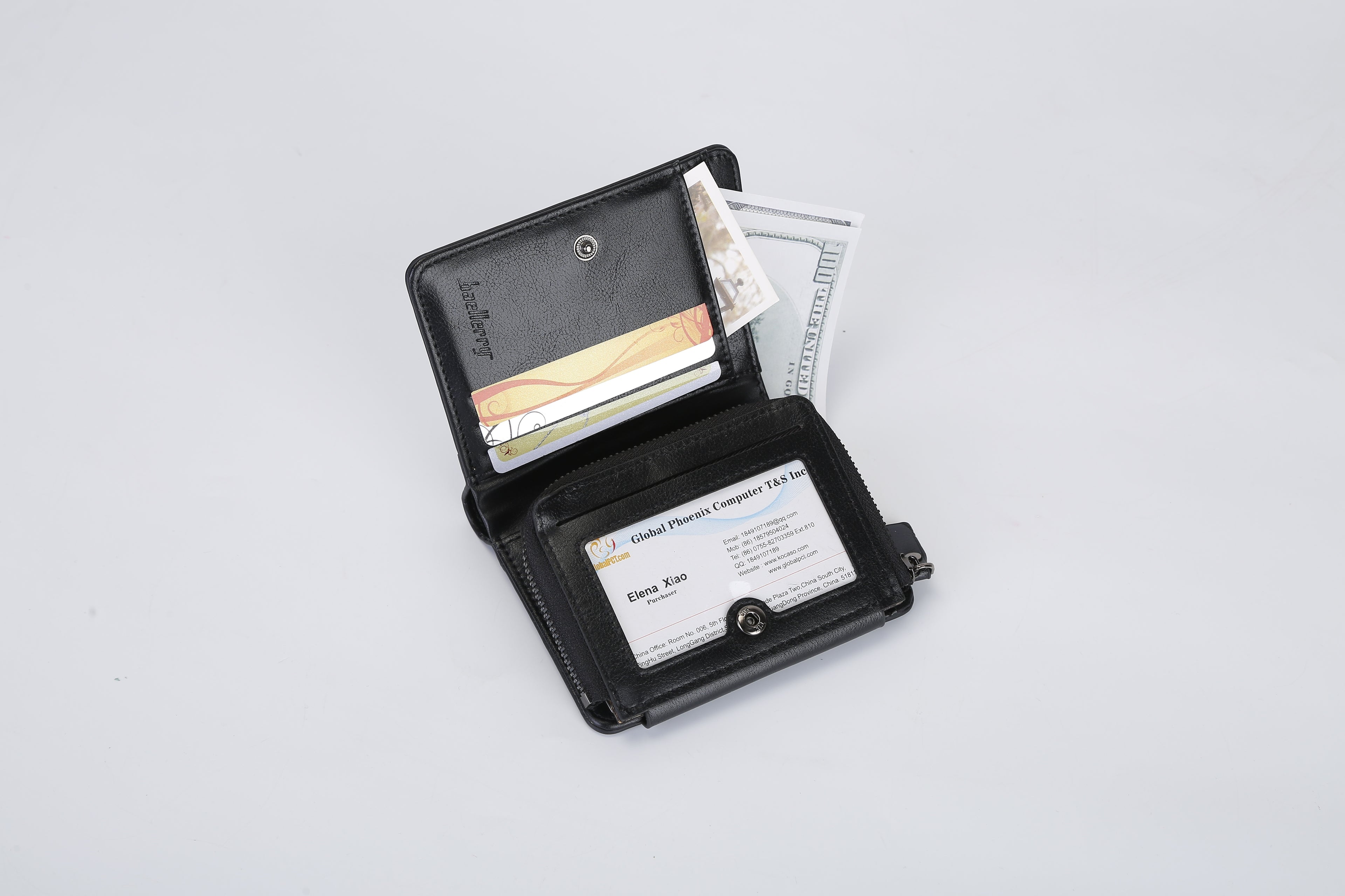 1Pc Men Leather Wallet ID Card Holder Purse Trifold Clutch Money Zipper With ID Window 14 Credit Card 1 ID Card