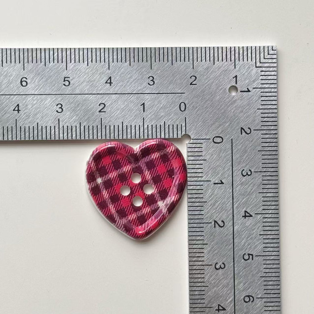 Cute Style Plaid Heart Button