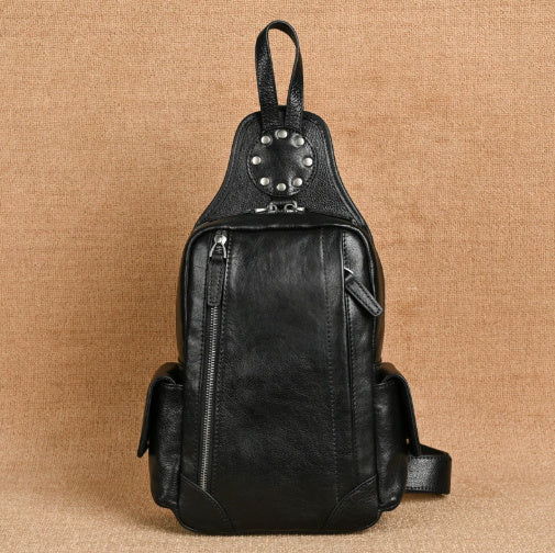 Vintage Men's Chest Crossbody Bag Genuine Leather Man Bag