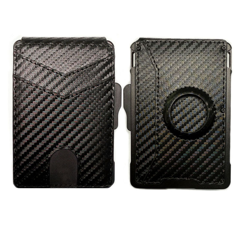 Wallet Men's Card Holder Large Capacity Flip Carbon Fiber Metal Cartridge