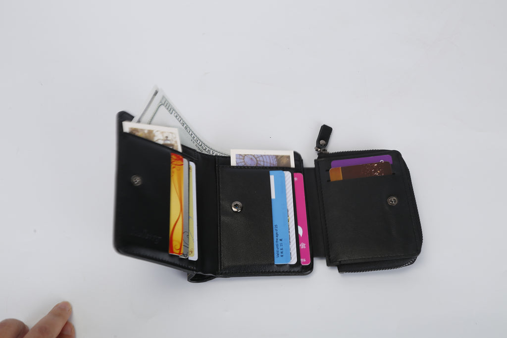 1Pc Men Leather Wallet ID Card Holder Purse Trifold Clutch Money Zipper With ID Window 14 Credit Card 1 ID Card