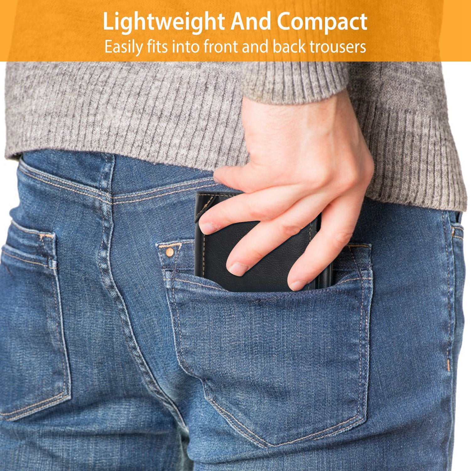 1Pc Men Leather Wallet ID Card Holder Purse Trifold Clutch Money Zipper With ID Window 14 Credit Card 1 ID Card