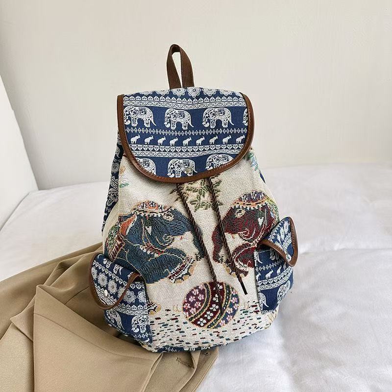 Ethnic Style Large Capacity Backpack Embroidered Elephant