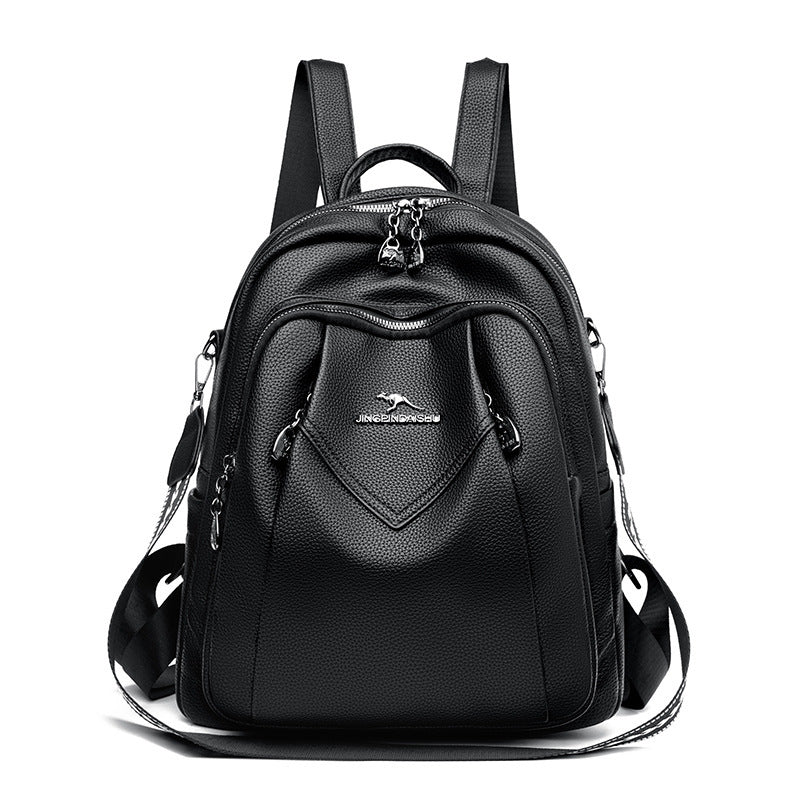 Geometric Patchwork Genuine Leather Exquisite Student Kangaroo Backpack