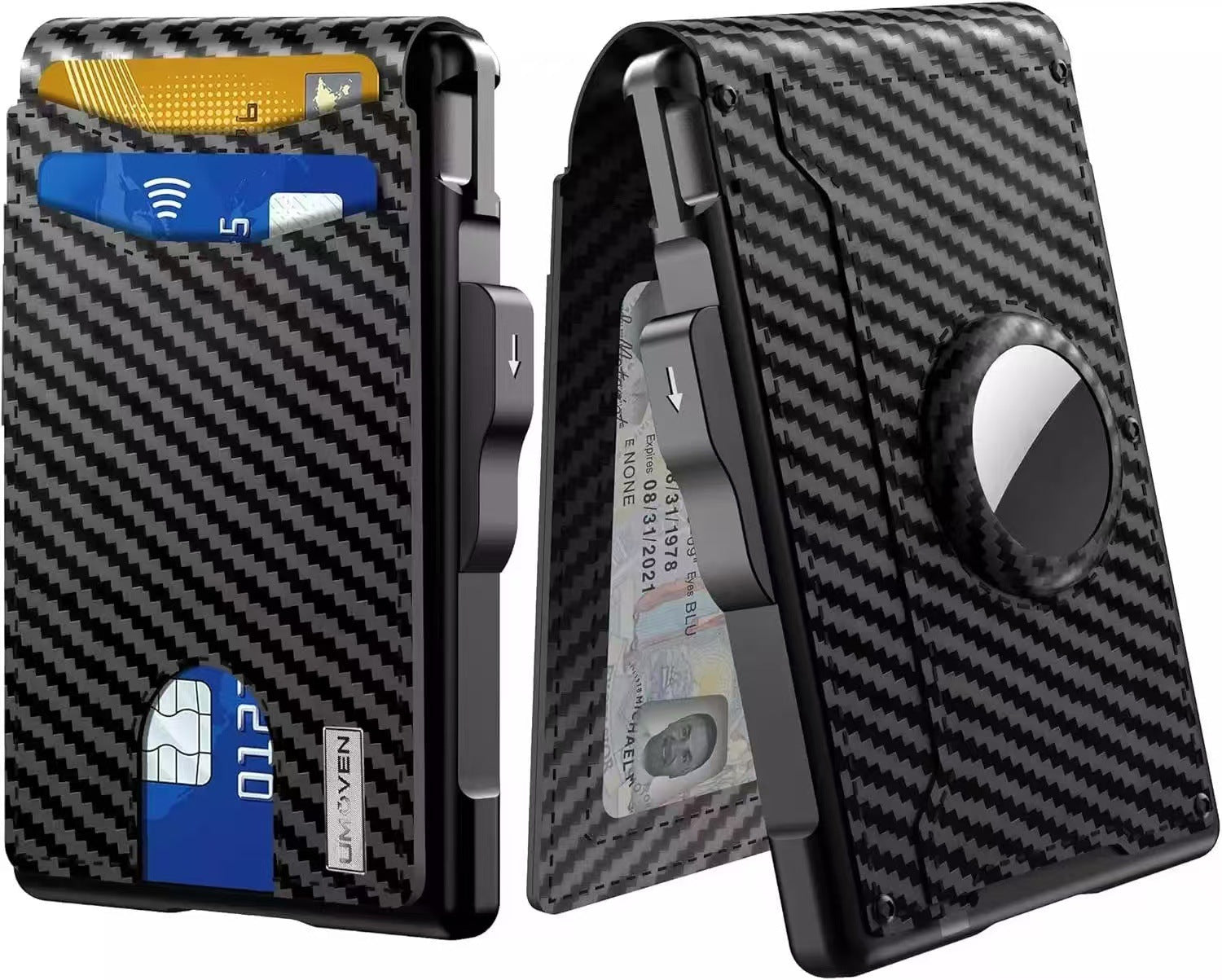 Wallet Men's Card Holder Large Capacity Flip Carbon Fiber Metal Cartridge