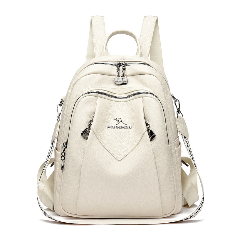 Geometric Patchwork Genuine Leather Exquisite Student Kangaroo Backpack