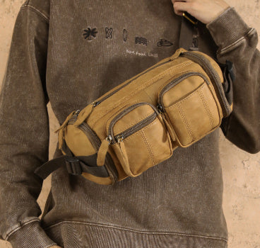Vintage Genuine Leather Men's Shoulder Multi-functional Large Capacity Crossbody Bag