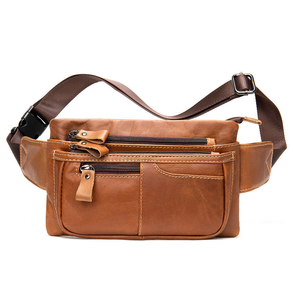 First Layer Cowhide Casual Sports Cross Body Chest Bag For Men