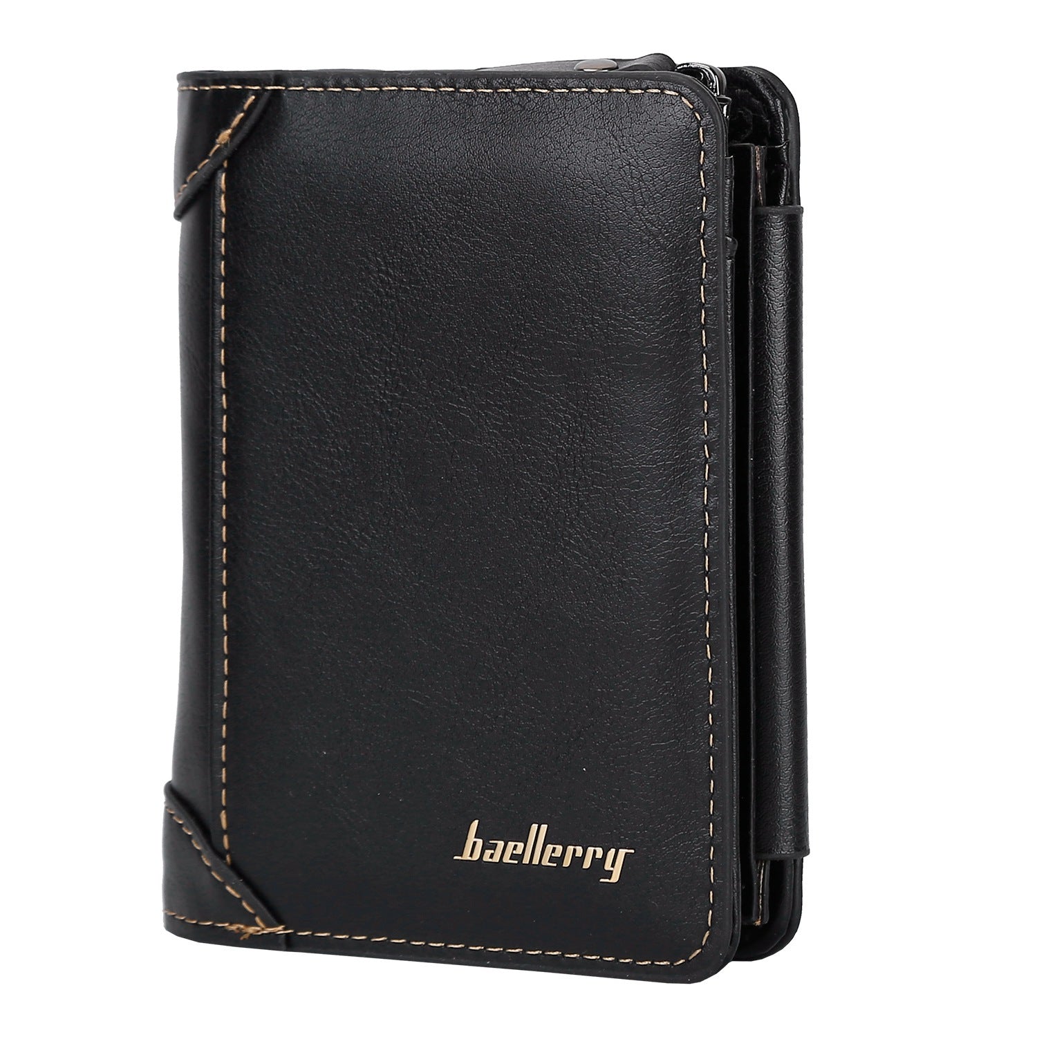 1Pc Men Leather Wallet ID Card Holder Purse Trifold Clutch Money Zipper With ID Window 14 Credit Card 1 ID Card