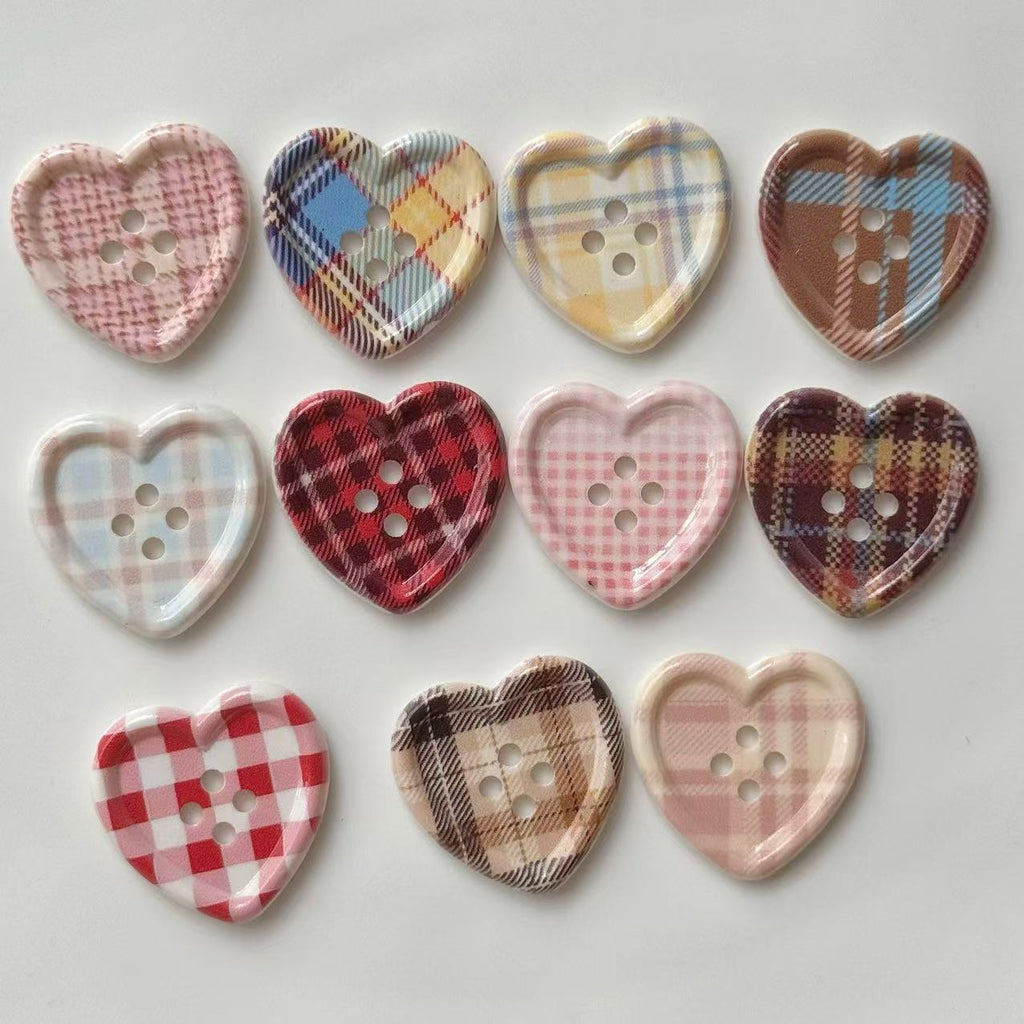 Cute Style Plaid Heart Button