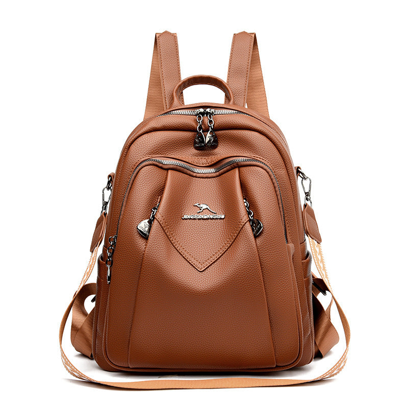 Geometric Patchwork Genuine Leather Exquisite Student Kangaroo Backpack