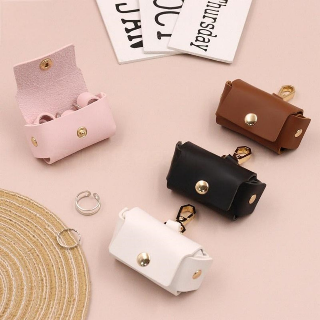 Creative Solid Color Leather Ring Storage Bag