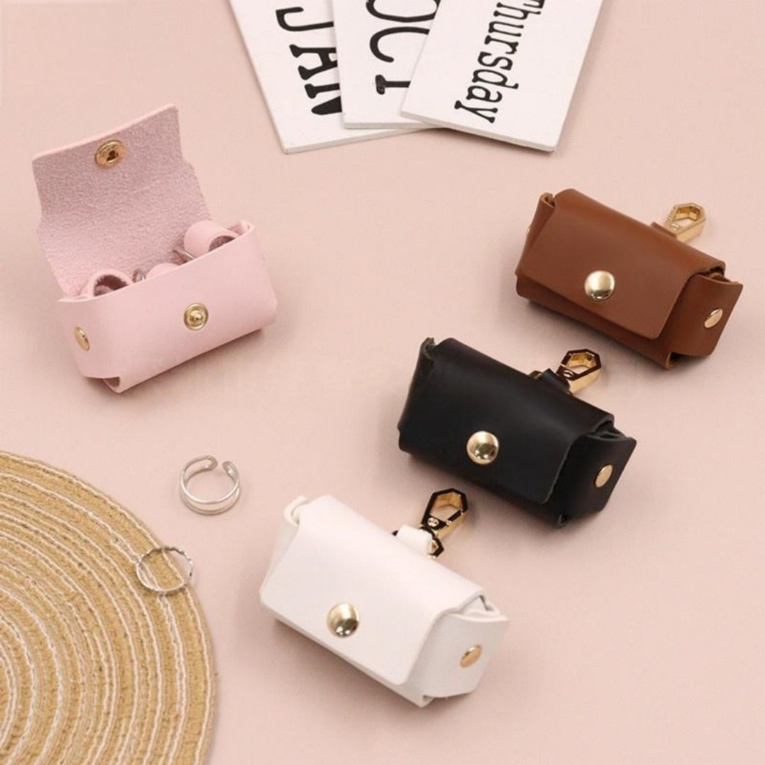 Creative Solid Color Leather Ring Storage Bag